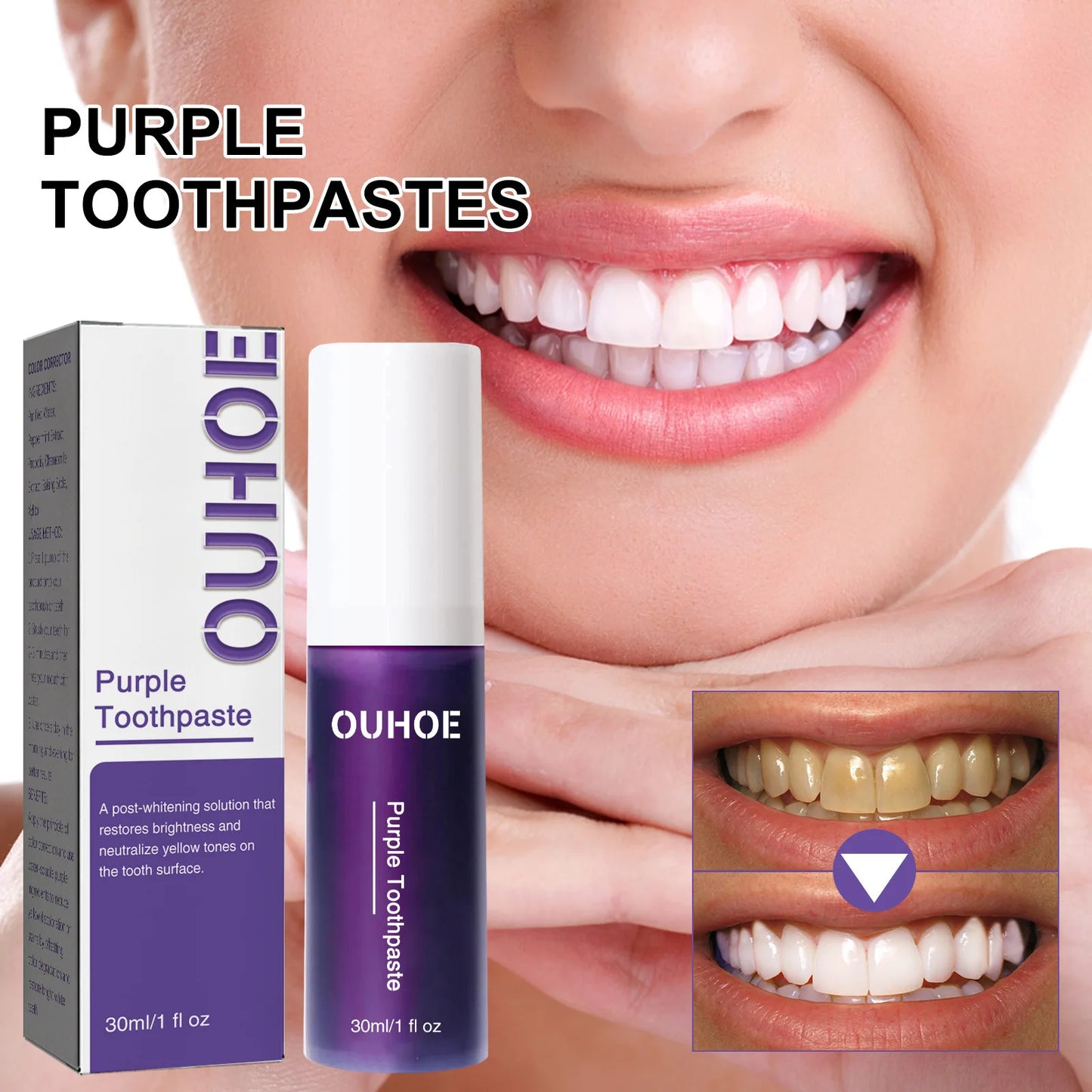 Ouhoe 30ml Purple Color Corrector Toothpaste Whitening Stain