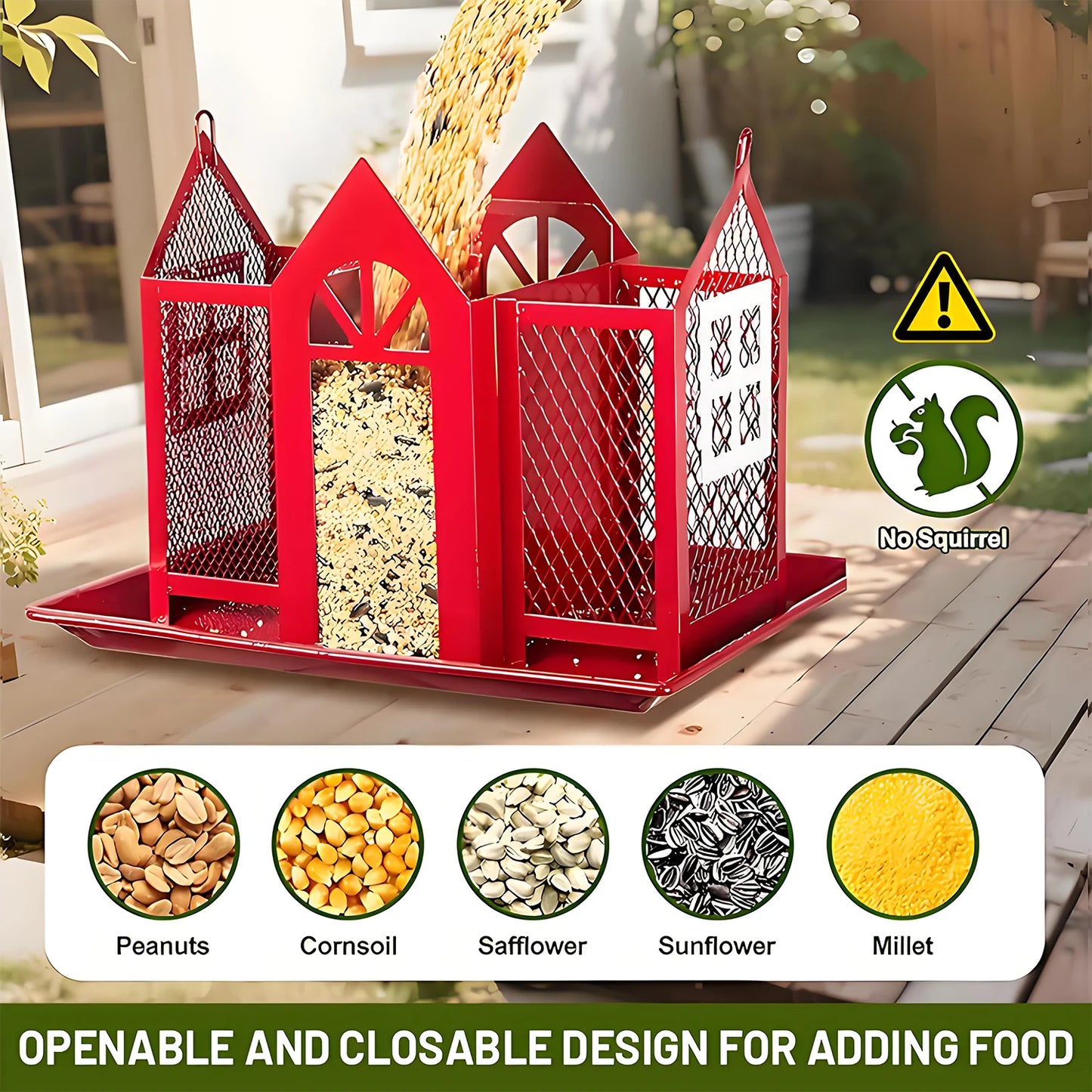 Solar Bird Feeders House for Outside Hanging, Metal Wild Bird Feeder for Outdoors, Large Cardinal Bird Feeder Birdhouses Squirre