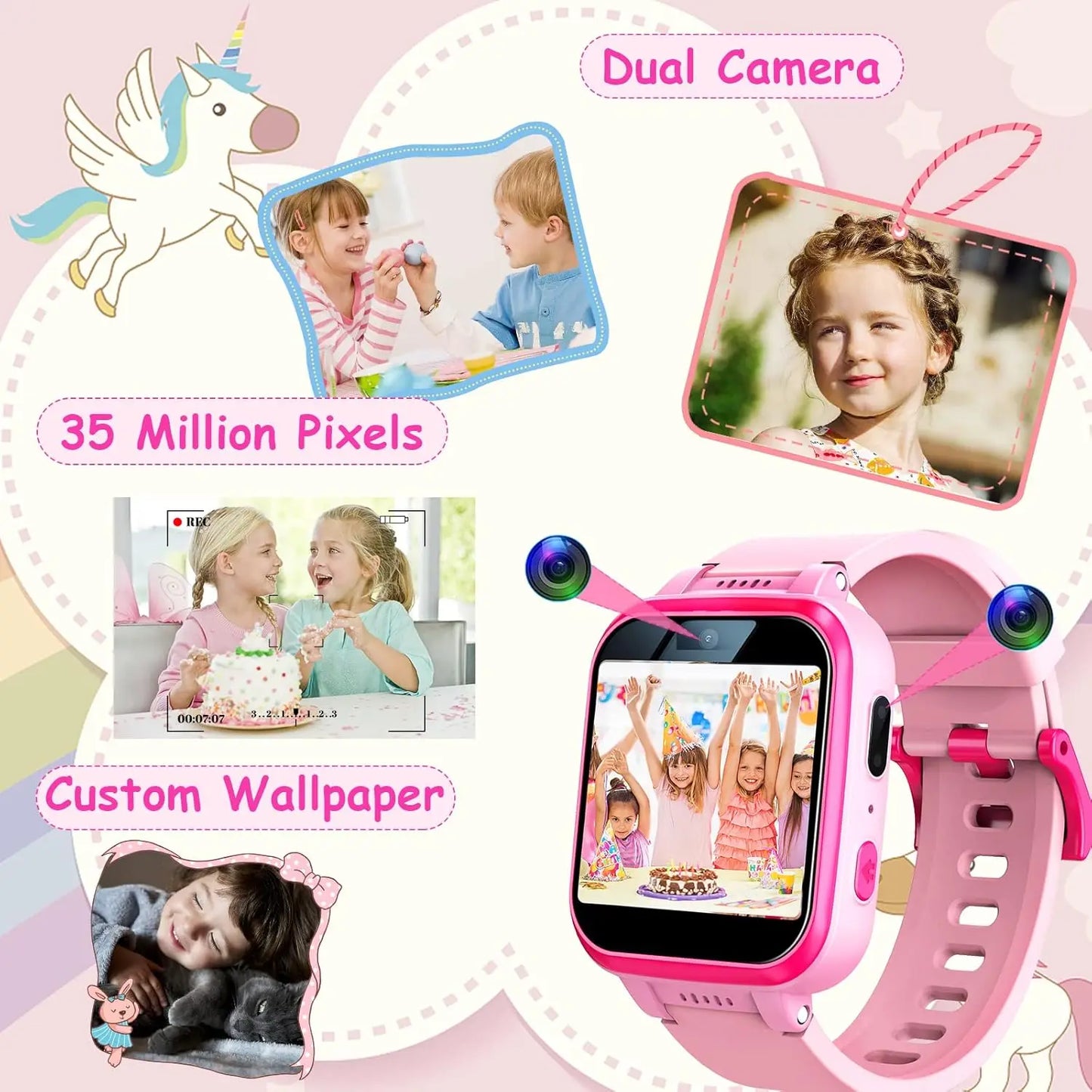 Kids Smart Watch with 90°Rotatable Camera Smartwatch Touch Screen Kids Watch Music Pedometer Flashlight Games Digital Wrist Watc