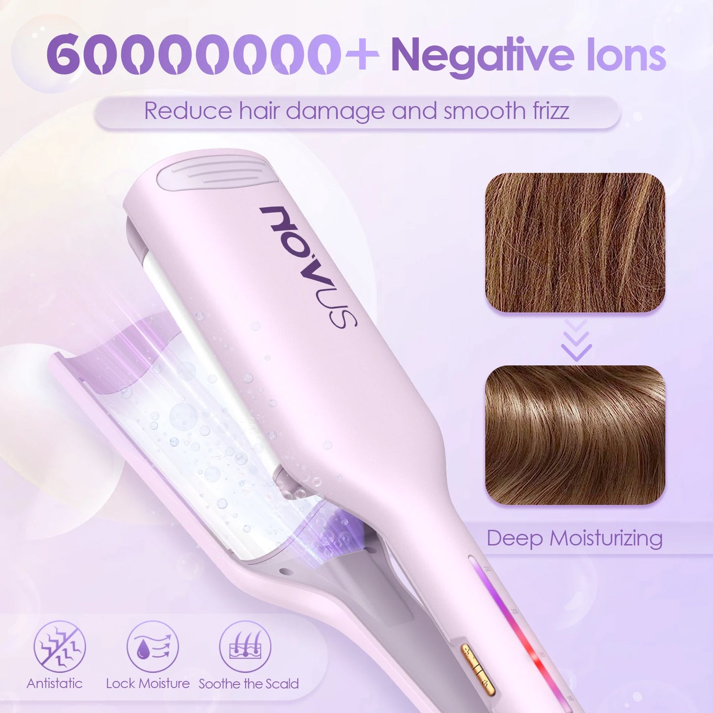 Curling Iron Hair Crimper Waver - 1.25 Inch Anti-Scald Rovy Waves Curling Wand, Ionic Deep Waver Hair Curler Tool