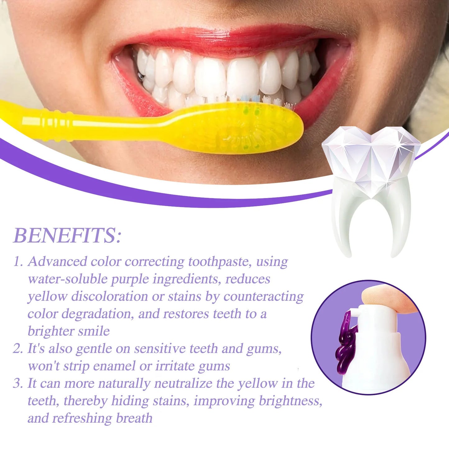 Ouhoe 30ml Purple Color Corrector Toothpaste Whitening Stain
