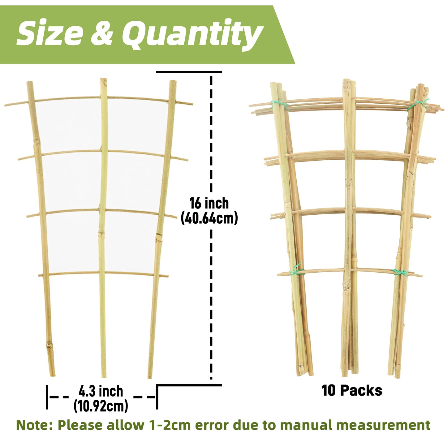 10 Pack Bamboo Trellis for Climbing Plants 16 Inch Natural Garden Fan Shaped Plant Support Bracket Suitable for Potted Plants