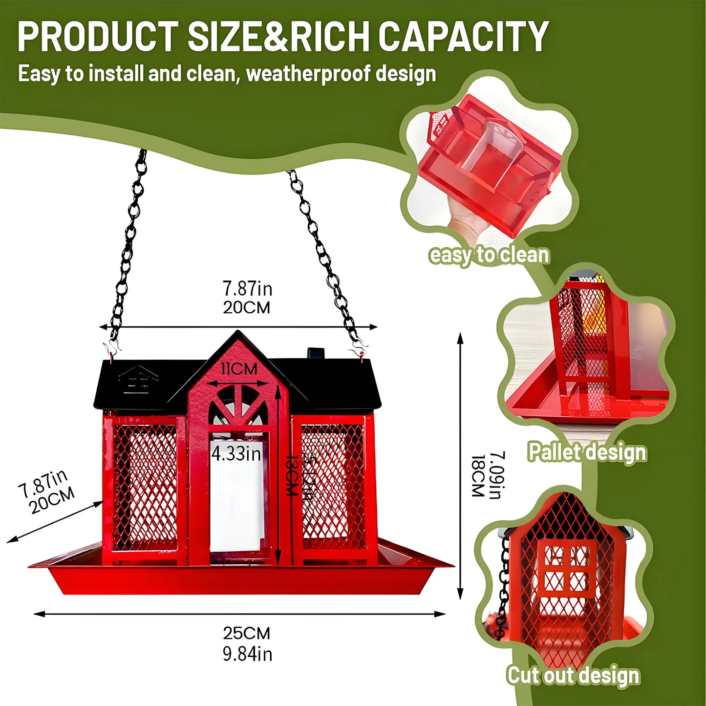 Solar Bird Feeders House for Outside Hanging, Metal Wild Bird Feeder for Outdoors, Large Cardinal Bird Feeder Birdhouses Squirre
