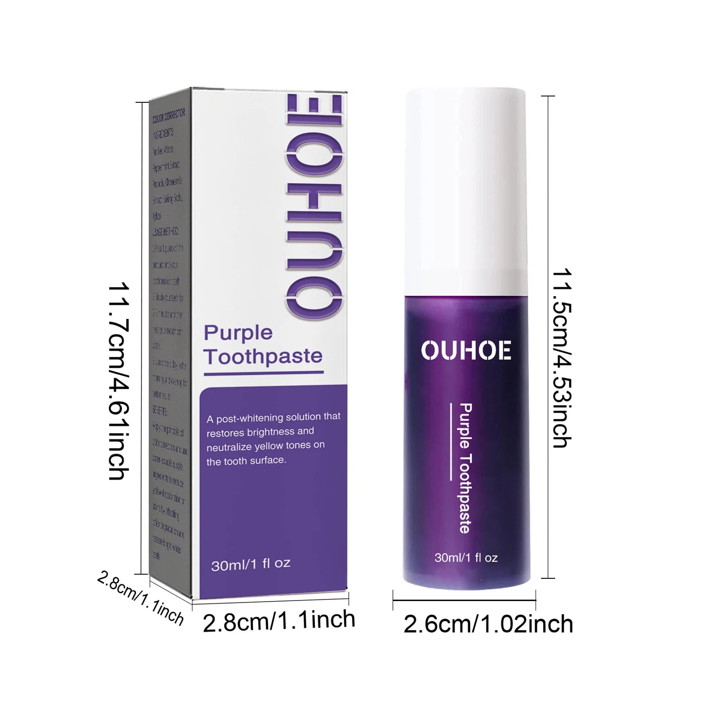 Ouhoe 30ml Purple Color Corrector Toothpaste Whitening Stain