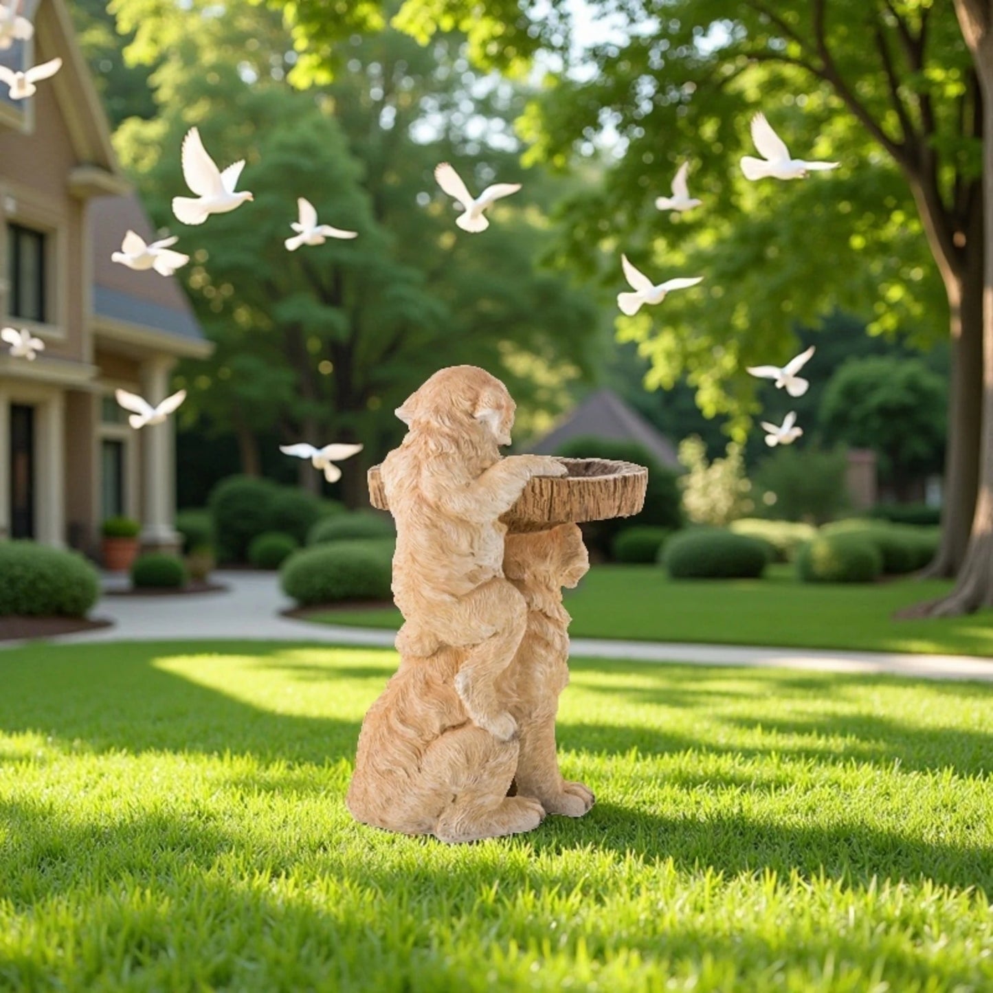 Resin Wild Bird Feeder, Backyard Decoration - Raccoon/Dog Animal Bird Feeder Statue, Standing Animal Bird Bath Plate, Suitable for Outdoor Bird Drinking Water Feeding Bathtub, Landscape Decorations, Family Outdoor Pond Garden