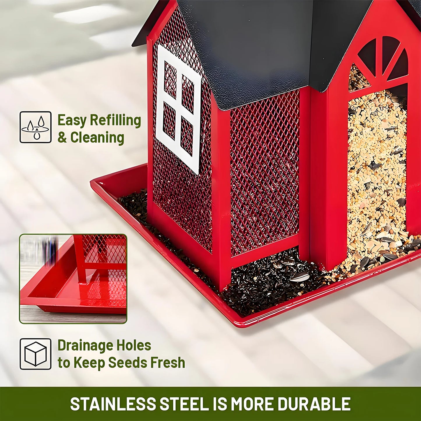 Solar Bird Feeders House for Outside Hanging, Metal Wild Bird Feeder for Outdoors, Large Cardinal Bird Feeder Birdhouses Squirre