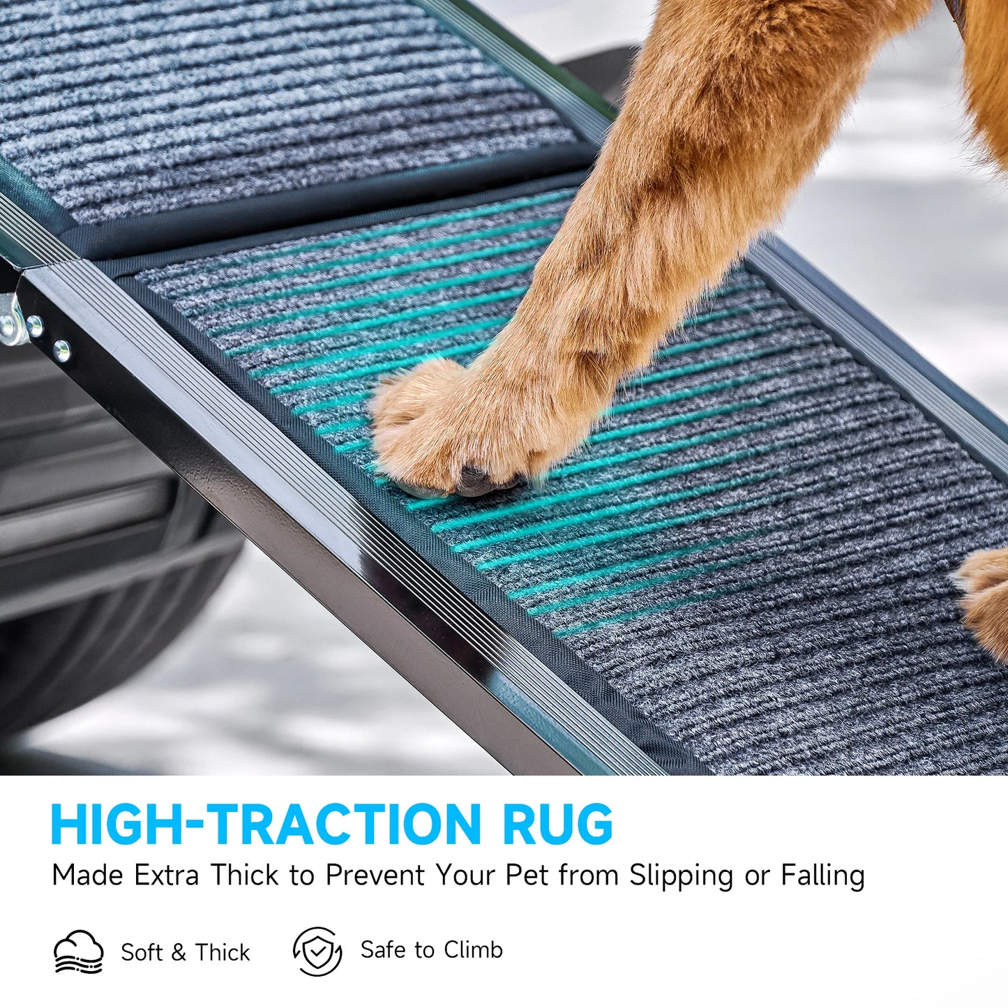 Dog Ramp for Car, 63" Folding Pet Ramp for Large Dogs up to 200 lb, 17" Wide Car Ramp for Dog, Portable Pet Stair Ramp with Nons