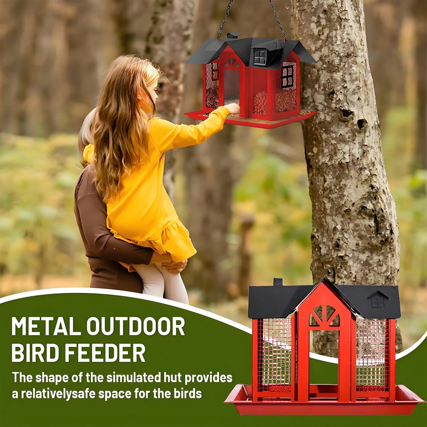 Solar Bird Feeders House for Outside Hanging, Metal Wild Bird Feeder for Outdoors, Large Cardinal Bird Feeder Birdhouses Squirre