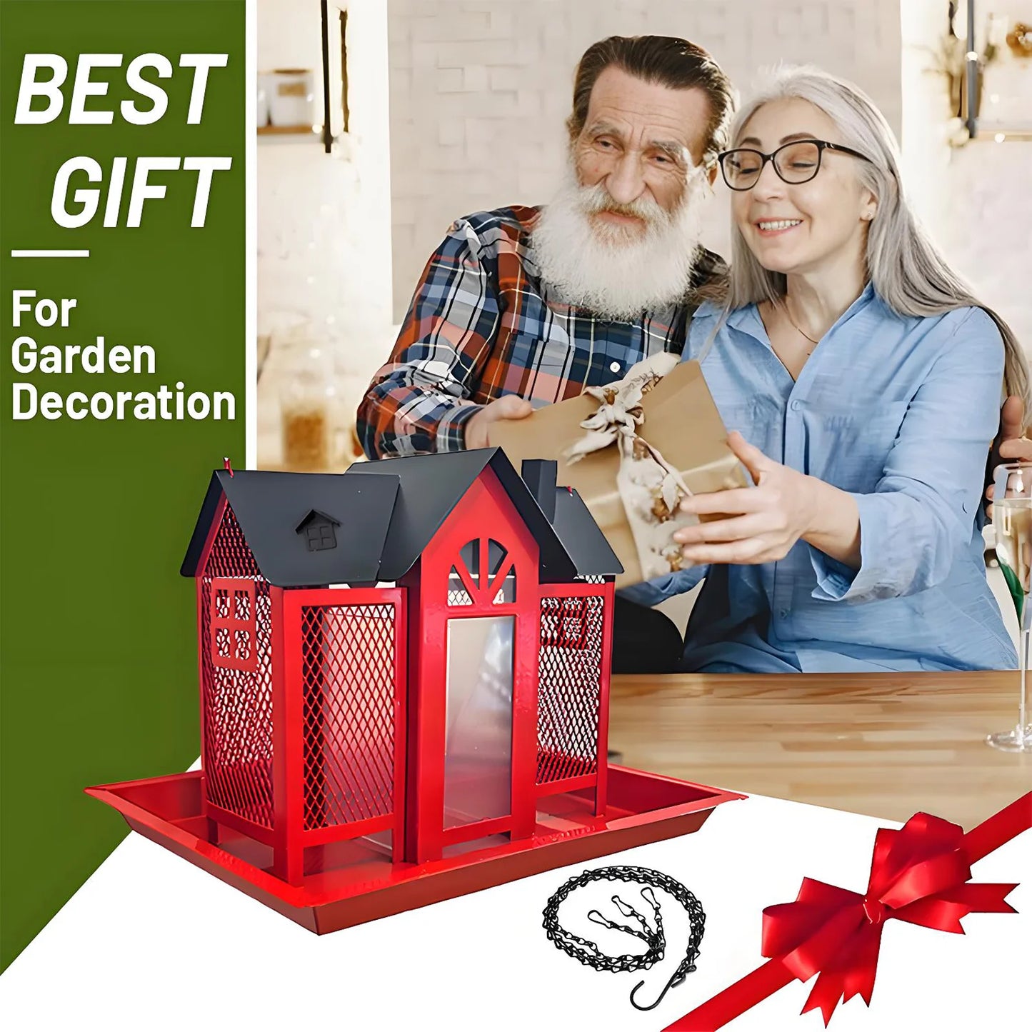 Solar Bird Feeders House for Outside Hanging, Metal Wild Bird Feeder for Outdoors, Large Cardinal Bird Feeder Birdhouses Squirre