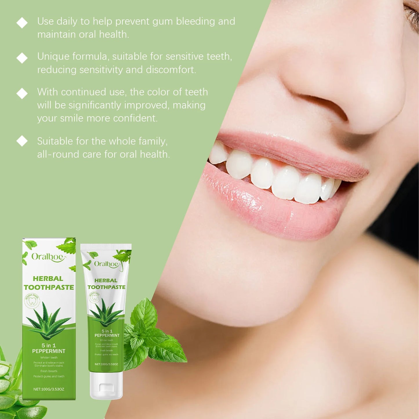 Oralhoe Aloe Vera Herbal Toothpaste Deep Clean Bad Breath