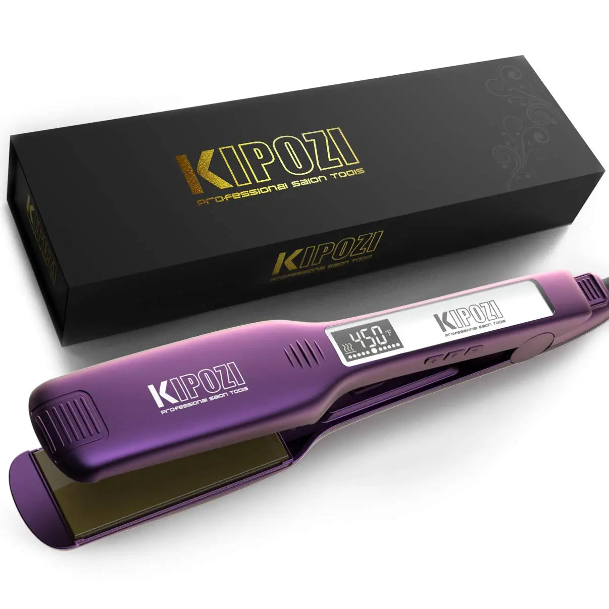 KIPOZI Professional Hair Straightener Titanium Flat Iron with Digital LCD Display Dual Voltage Instant Heating Curling Iron Gift