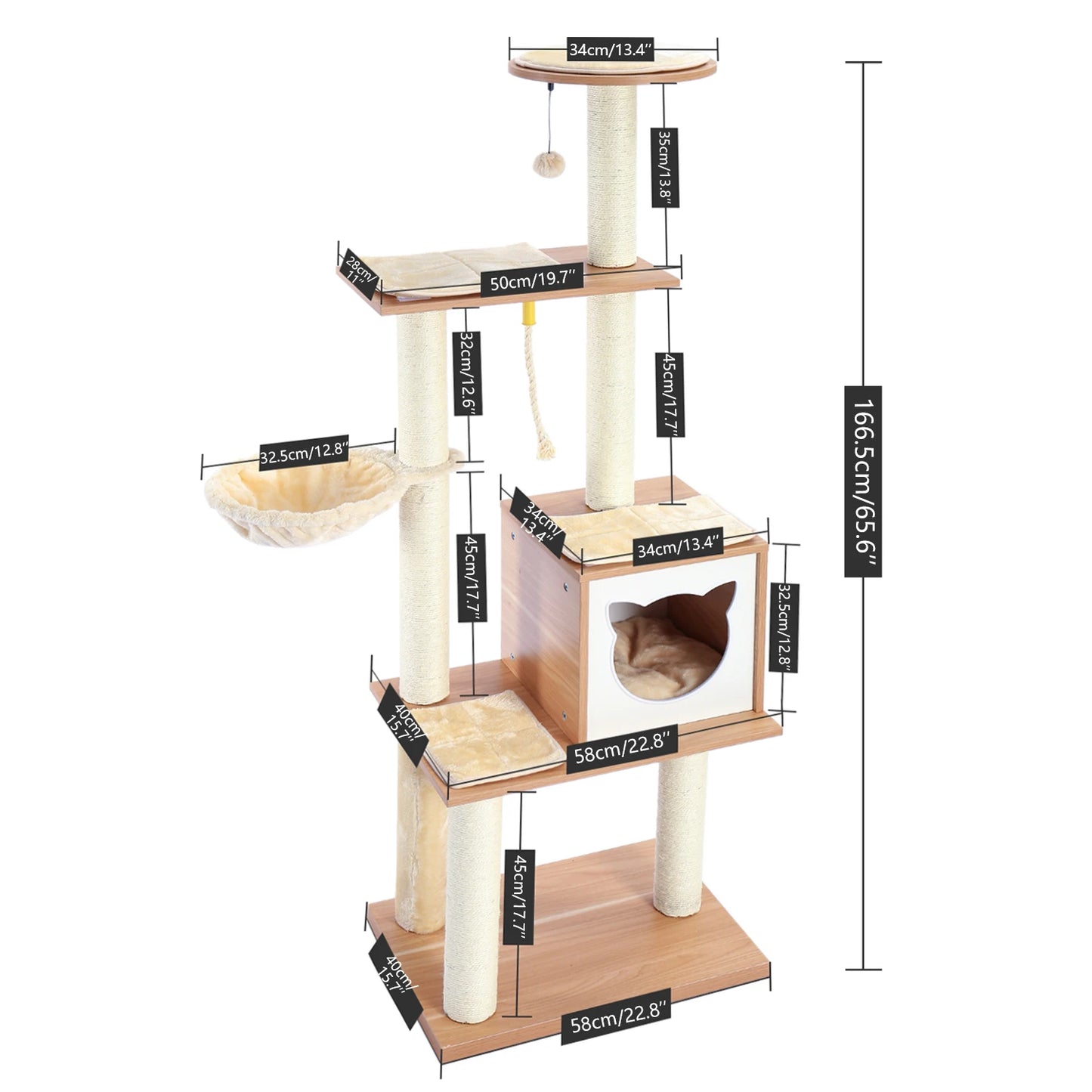 Multi-Level Stairs for Dog Cat Tree House Cando Natural Sisal Scratching Posts for Kitten Pet Tower with Cozy Bed