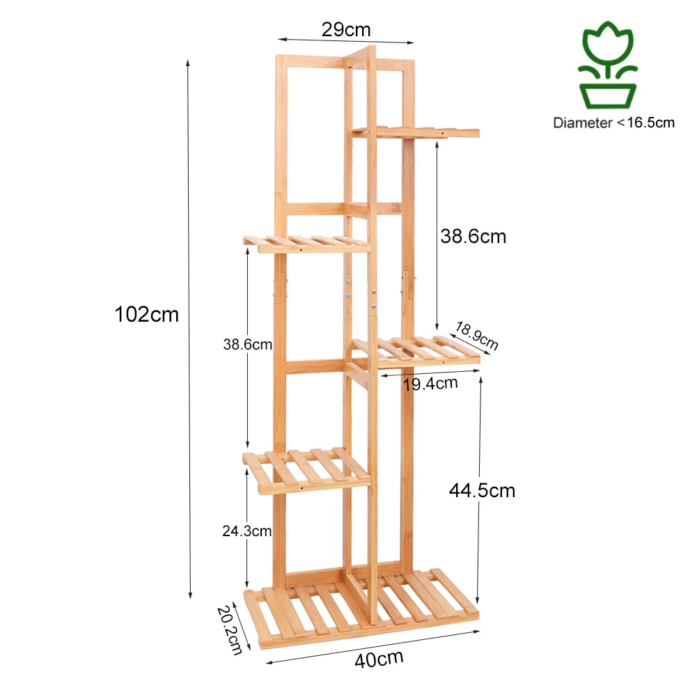 Bamboo 5 / 6 Tier Plant Stand Rack Multiple Flower Pot Holder Shelf for Indoor Outdoor Patio