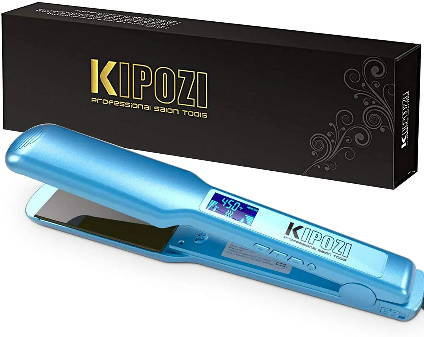 KIPOZI Professional Hair Straightener Titanium Flat Iron with Digital LCD Display Dual Voltage Instant Heating Curling Iron Gift