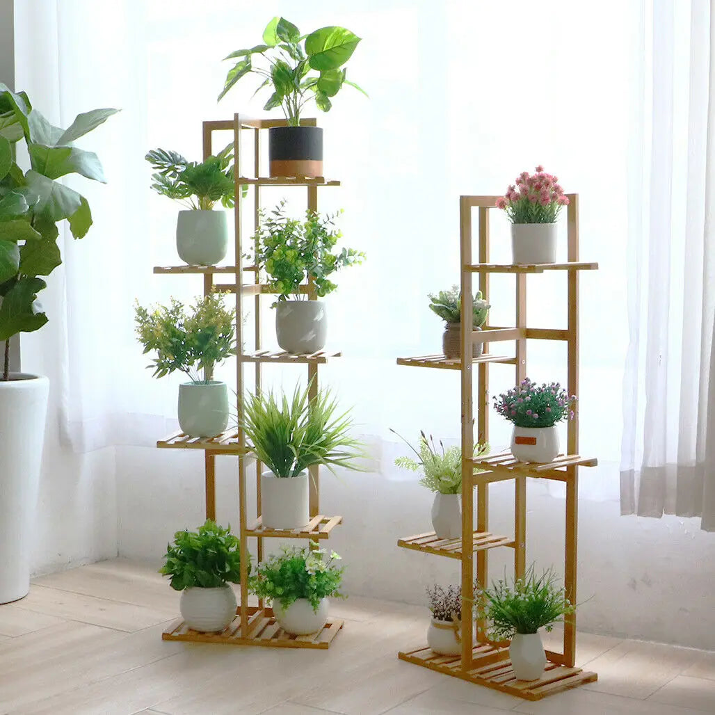 Bamboo 5 / 6 Tier Plant Stand Rack Multiple Flower Pot Holder Shelf for Indoor Outdoor Patio