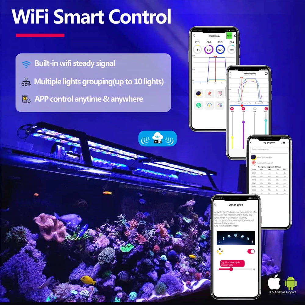 PopBloom 60cm WiFi Marine Aquarium Light Full Spectrum LED
