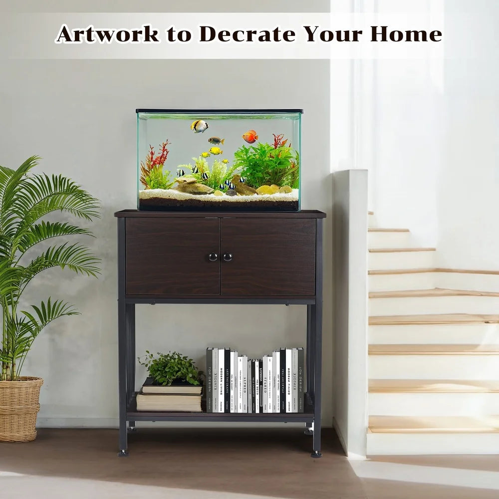 Metal Fish Tank Stand With Cabinet For 20 To 29 Gallons
