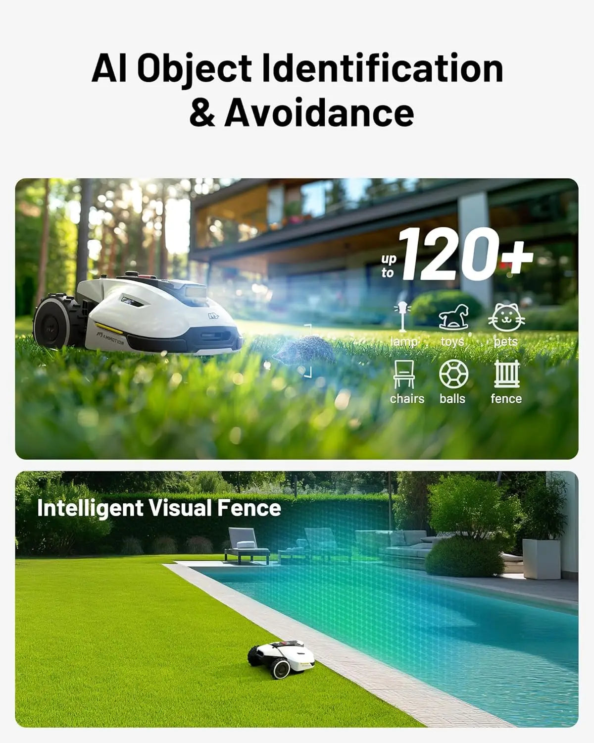 1000 Robot Lawn Mower for 0.25 Acre AI Vision App Control