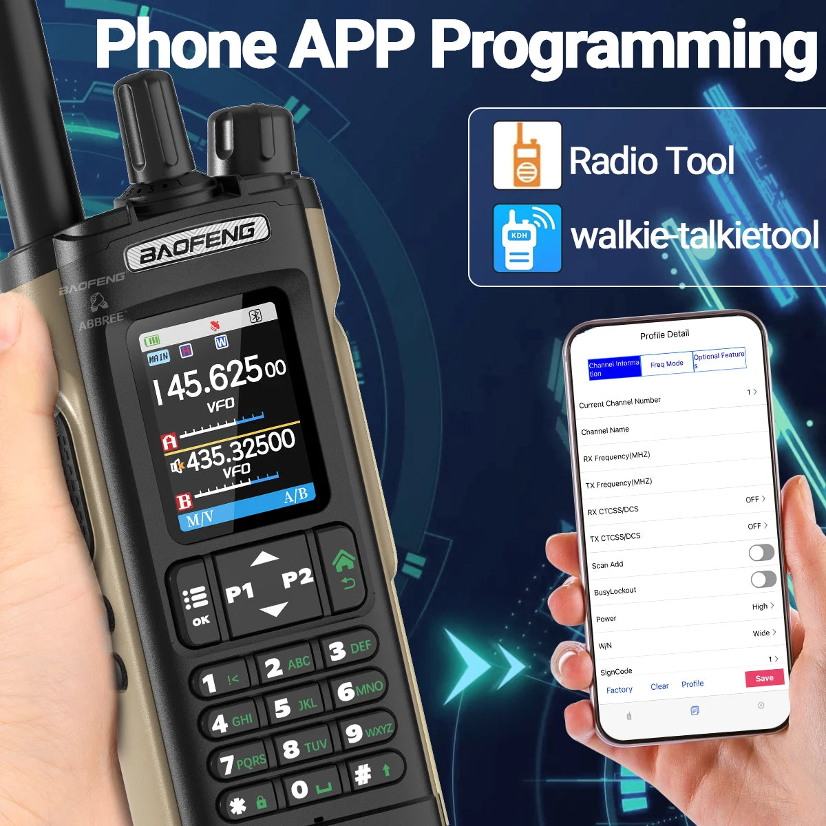 Walkie Talkie Baofeng UV-32 Multi Band 10W GPS Bluetooth Programming Amateur AM Two Way Radio with 2.0" Screen Type-C Ham Radio