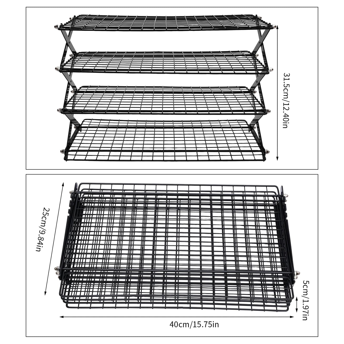 4-Tier Foldable Iron Cooling Rack, Outdoor Camping Black Stand Rack, Grilling Drying Rack for Picnic, BBQ to Hold Food, Utensils