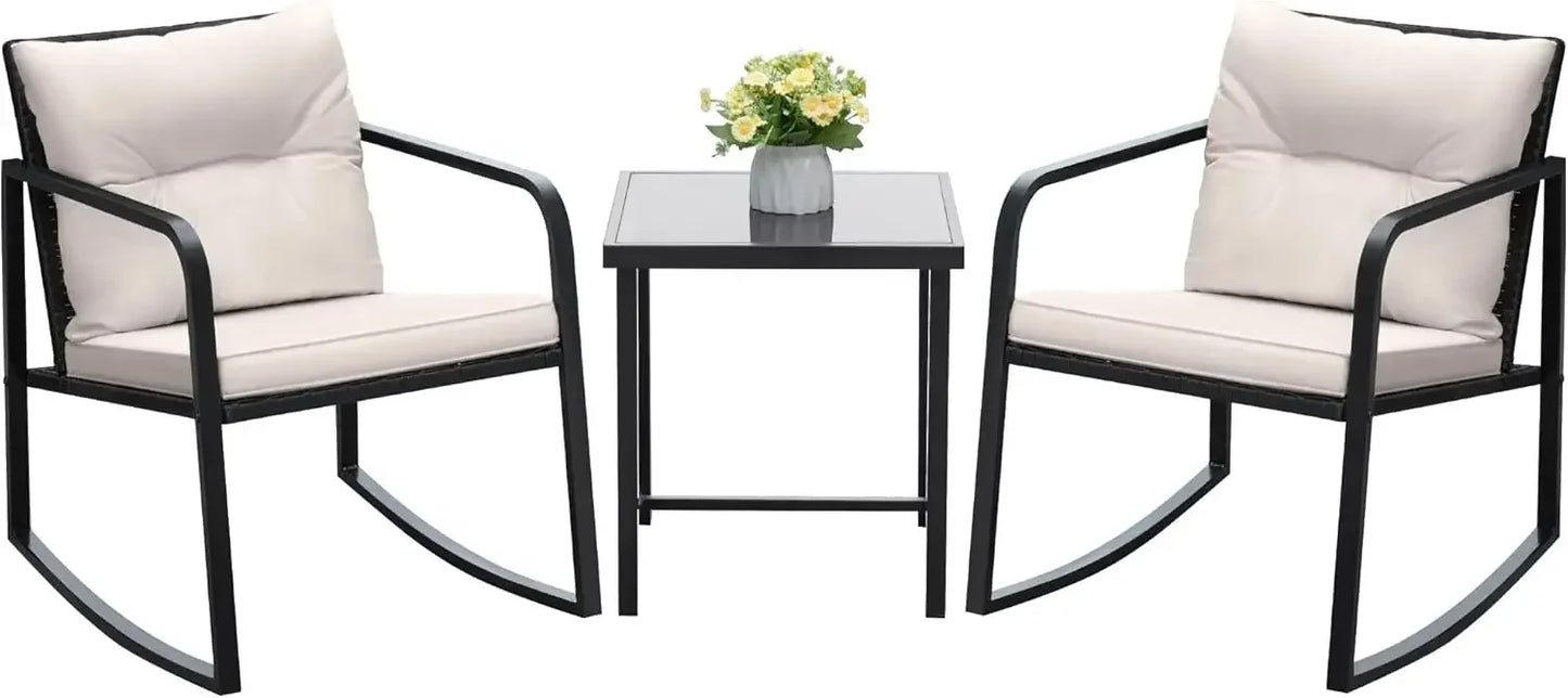 2 Piece Rocking Bistro Set Wicker Patio Outdoor Furniture