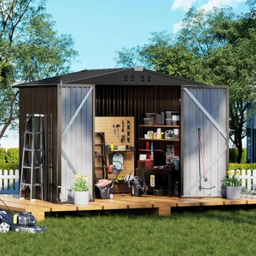 Metal Garden Shed 6x4 Outdoor Storage With Lockable Doors