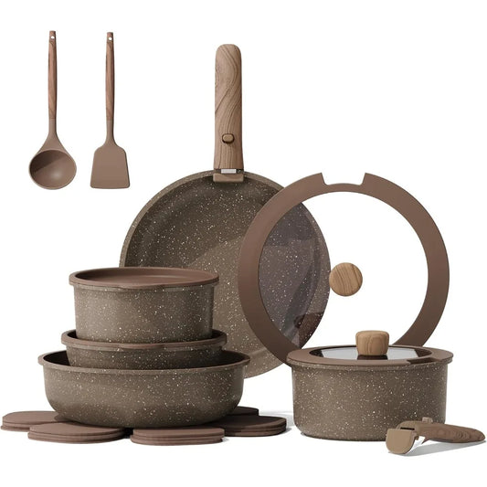 Carote 17 Piece Nonstick Pots and Pans Removable Handles