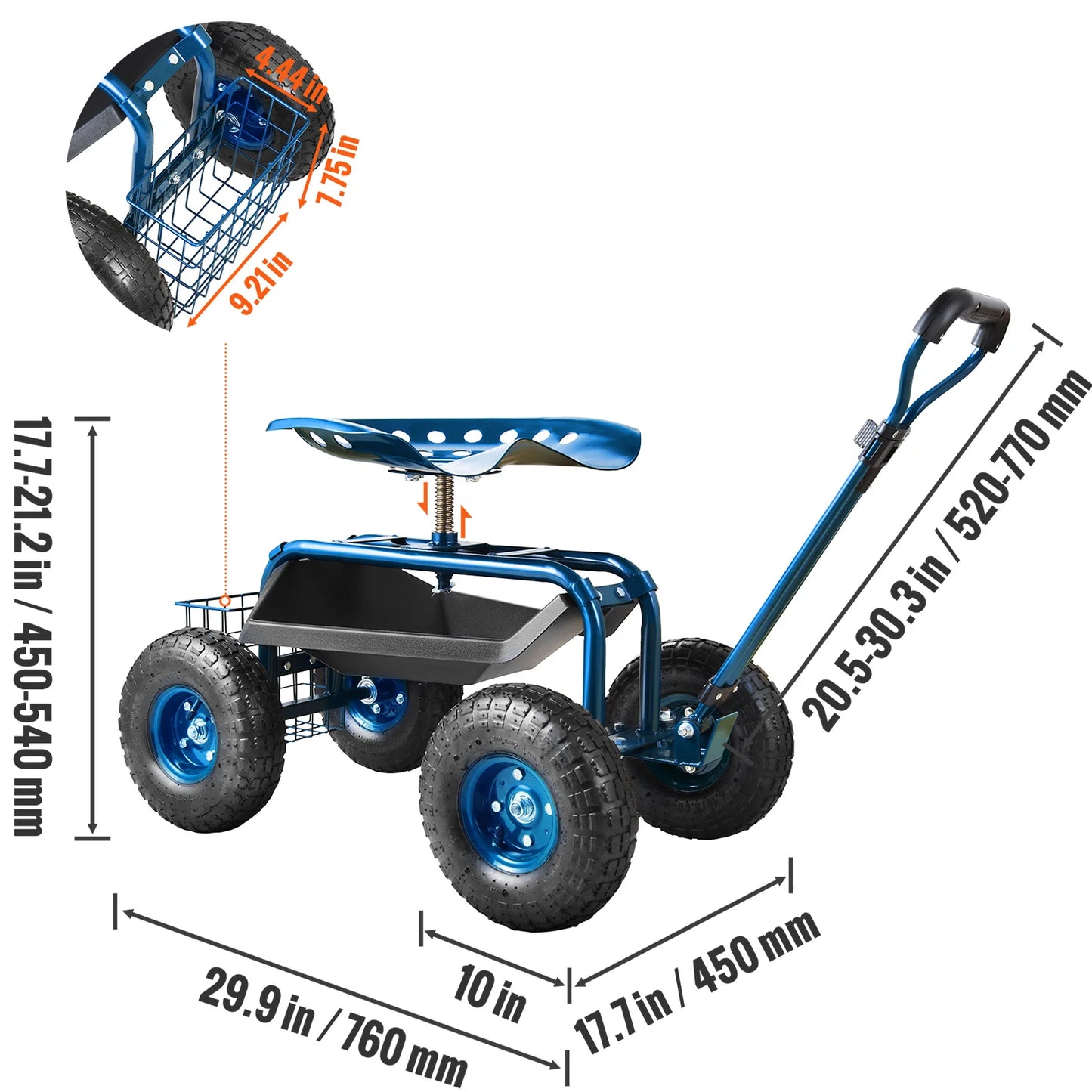 Garden Cart Rolling Workseat With Wheels 360 Swivel Seat