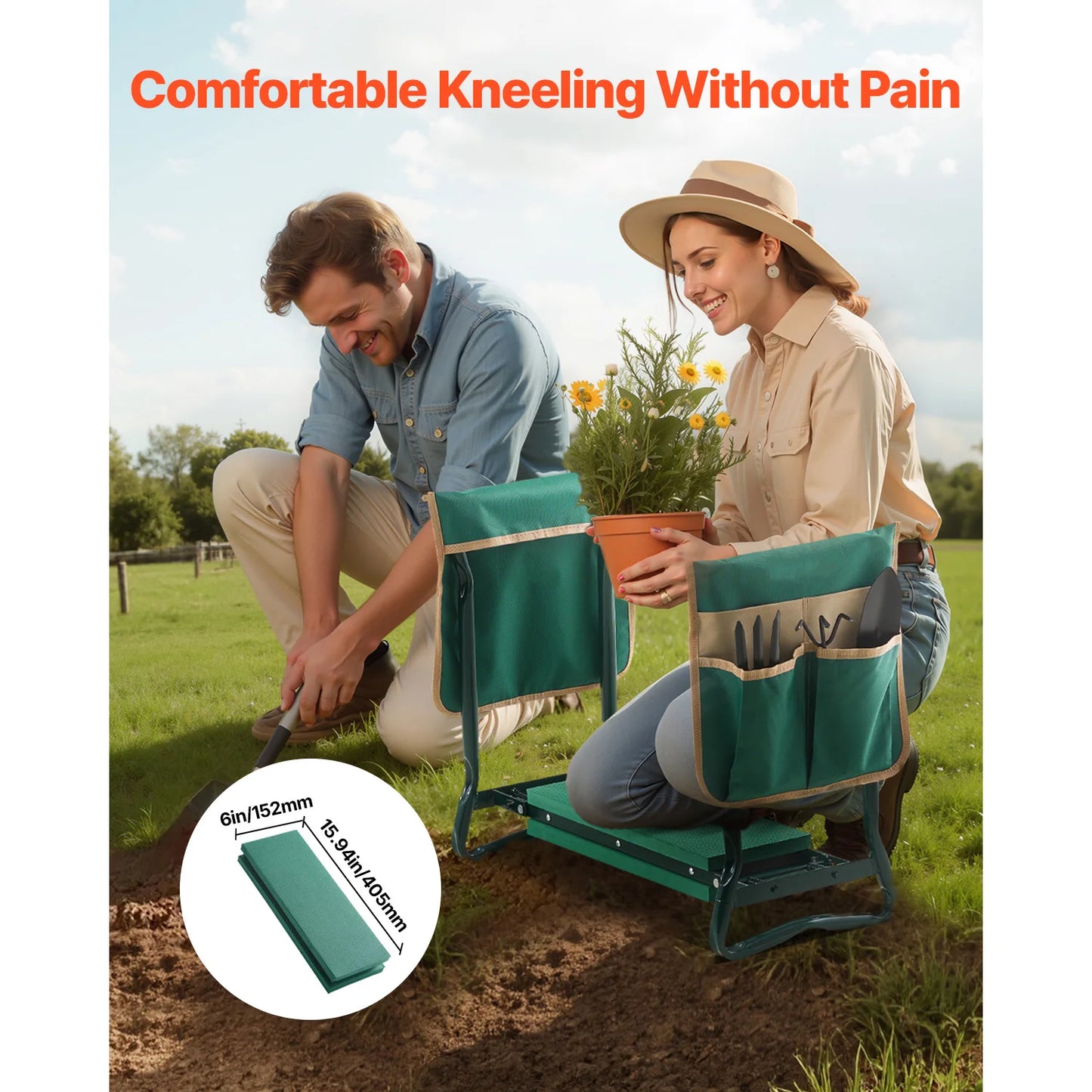 SucceBuy Garden Kneeler Seat 6 Inch Wide With 2 Tool Bags