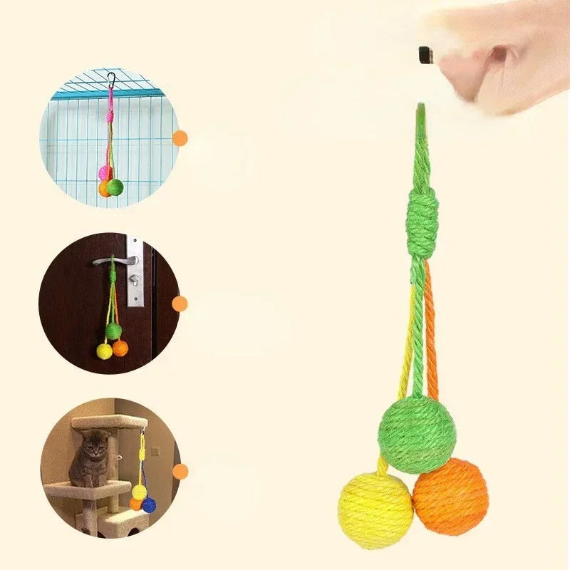 Pet Cat Hanging Sisal Ball Bite-resistant Wear-resistant Jute Twine Rope Pet Supplies for Relieve Boredom Chewing Scratching Toy