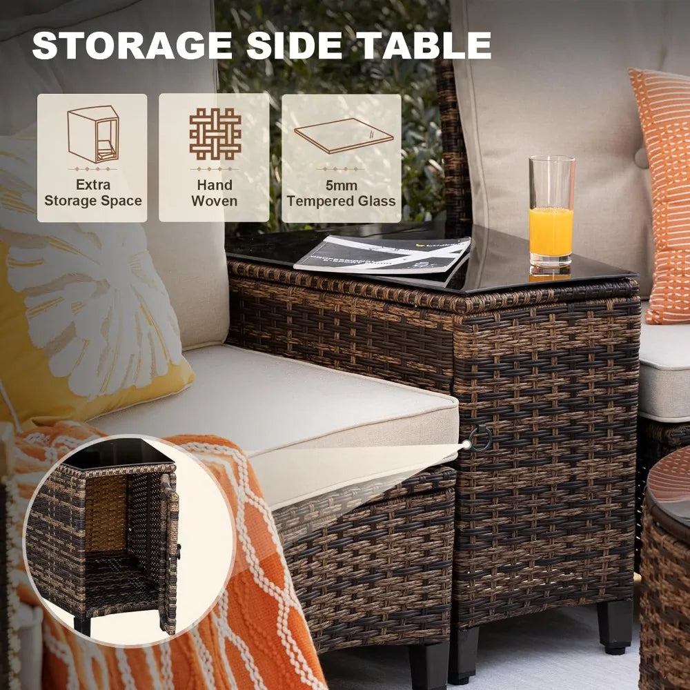 9 Piece Outdoor Patio Set Half Moon Rattan Sofa Conversation