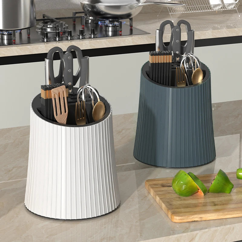 360 Degree Rotate Utensil Holder With Drainage Countertop