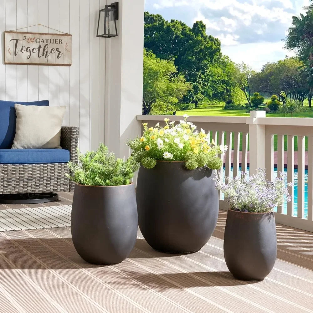 Large Outdoor Planter ,17.7"+13.3"+9.5" Dia Round Concrete Planter Set of 3
