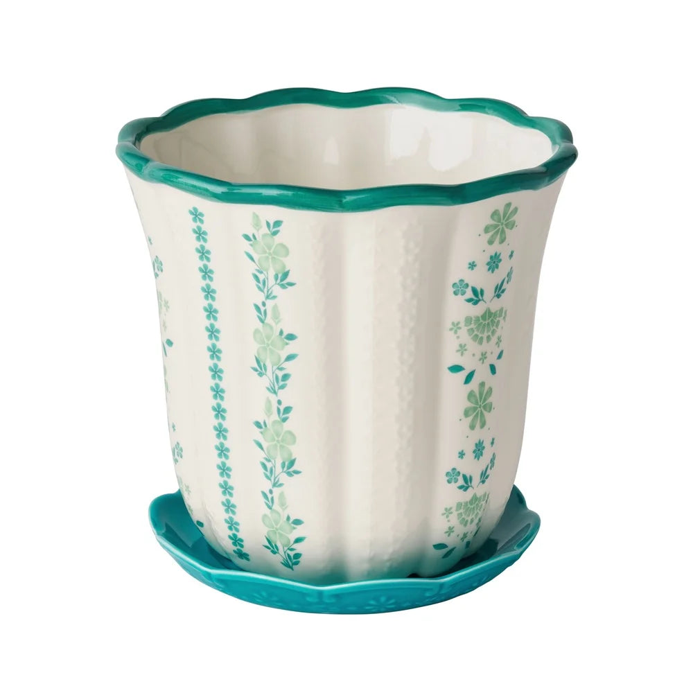 8 Inch Flower Patterned Scallop Planter Ceramic Pot Indoor Outdoor Plants Home Décor Gardening Succulent Holder