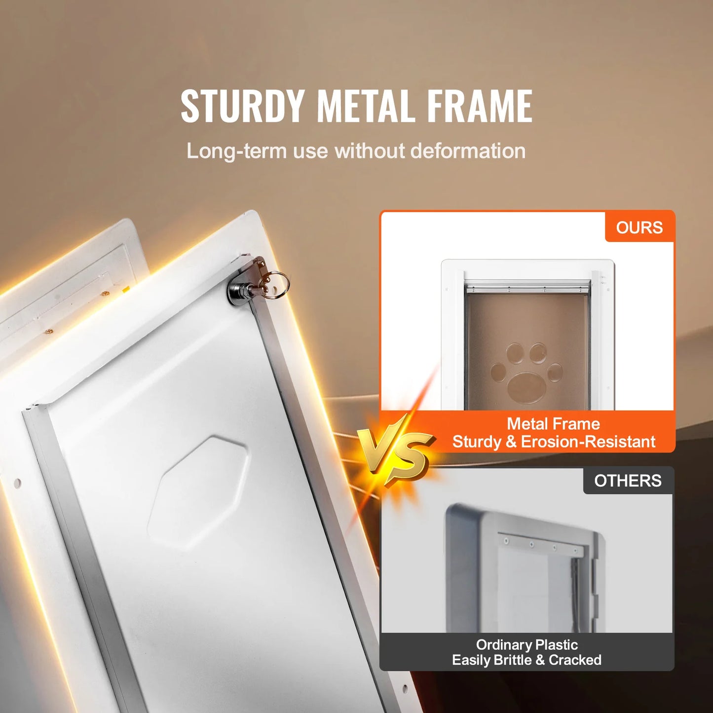 SucceBuy Pet Door Metal Frame with Lock and 3-Flap System Weatherproof Doggy Door Easy to Install in Interior or Exterior Walls