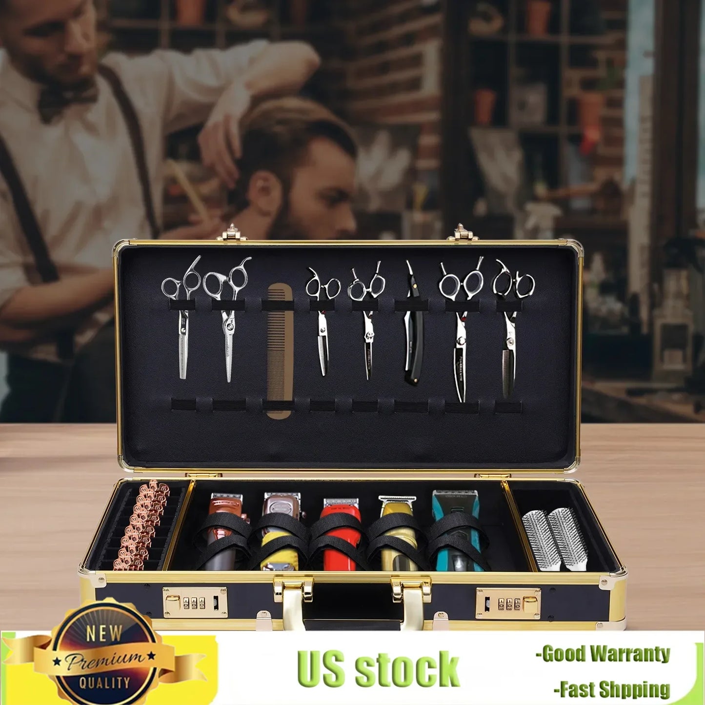 Bymaocar Professional Barber Travel Organizer Tool Box, Portable Beauty Salon Suitcase Display Case with Handle & Secure Numlock