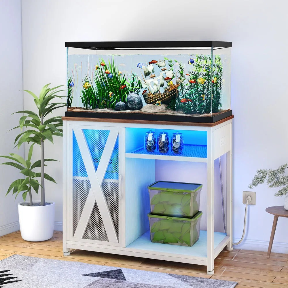 White Metal Fish Tank Stand 40 50 Gallon 3 Tier Storage