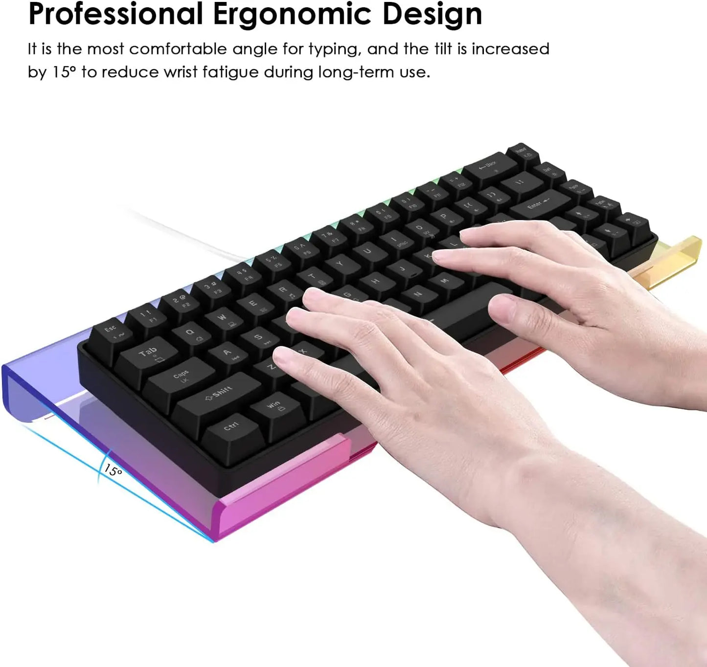 MAMBASNAKE Clear 366 Kinds RGB Acrylic Tilted Computer Keyboard Holder,PC Keyboard Stand Tray Holder for Easy Ergonomic Typing