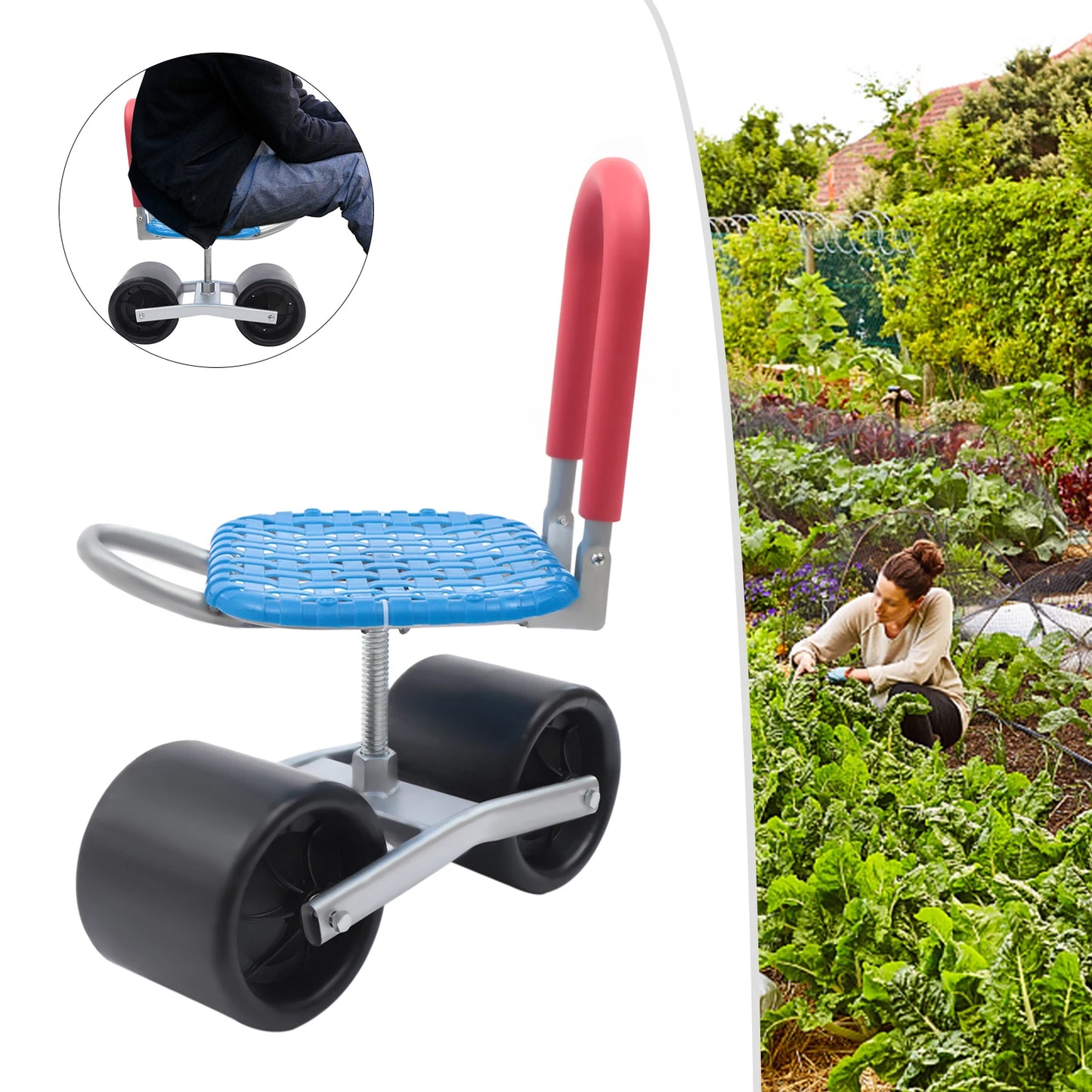 Garden Cart Rolling Stool – Rolling Garden Scooter Garden Cart Seat Wheels 360 Swivel Seat Garden Stool