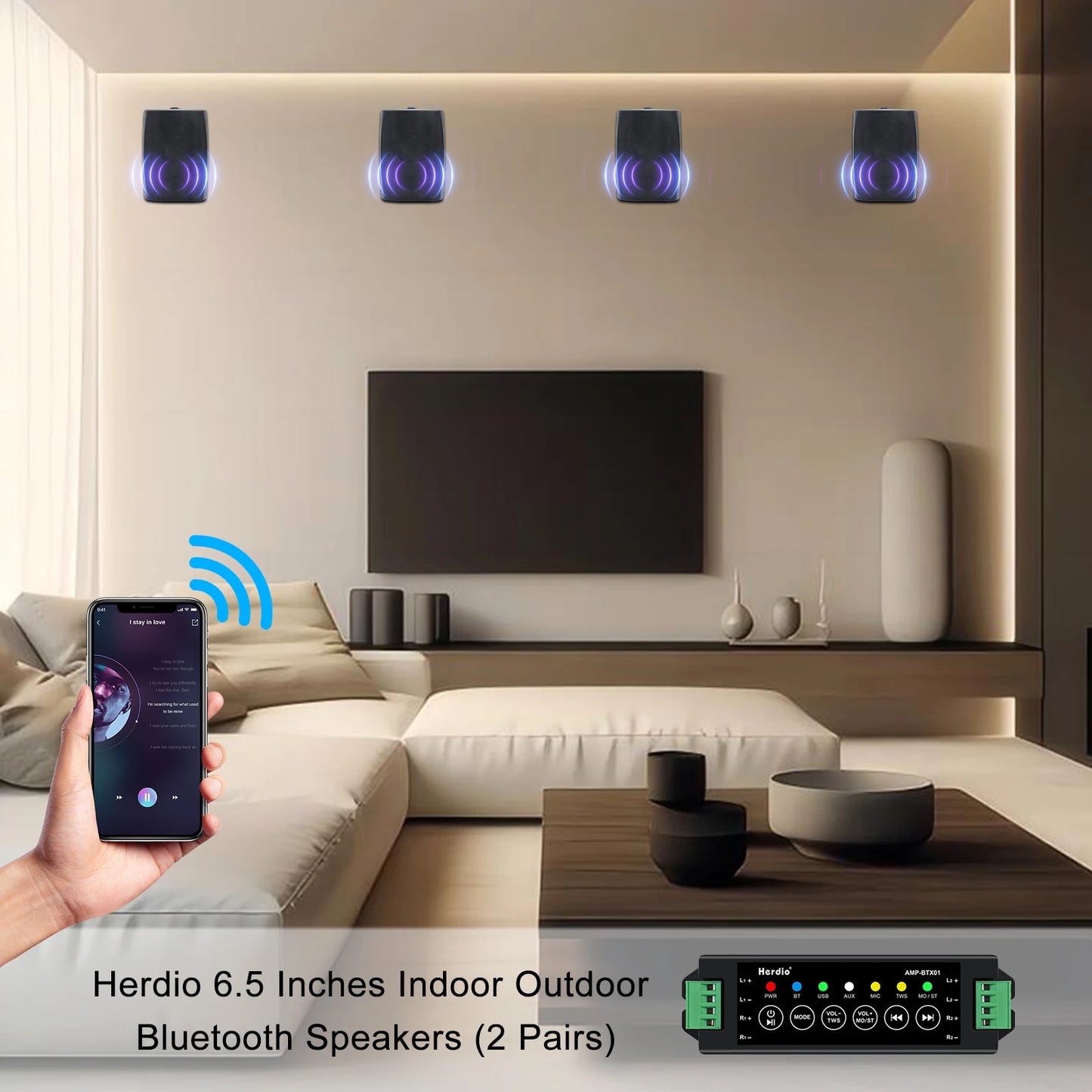 Herdio 4 Pack 6.5 Inch Bluetooth Speakers 800W Waterproof