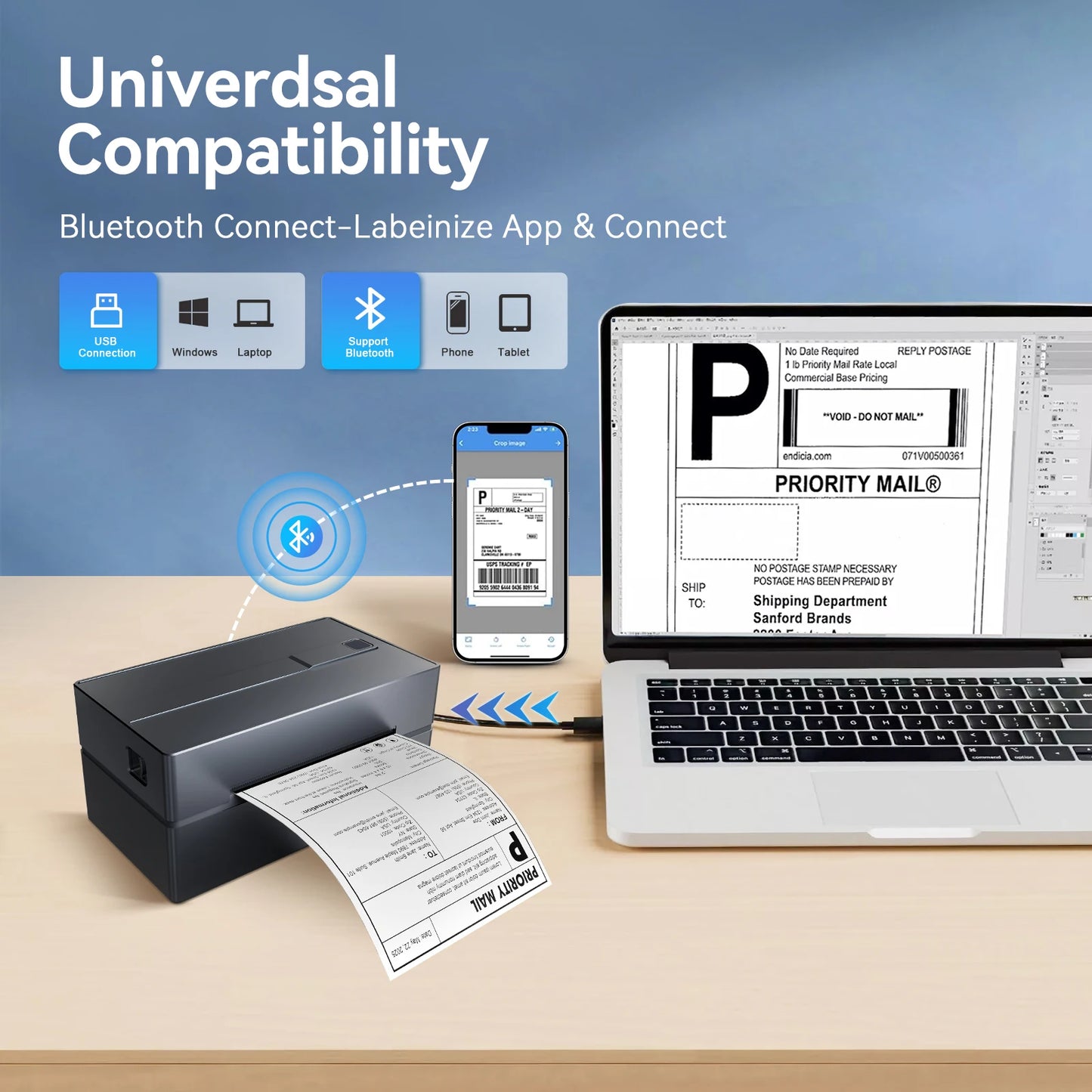 TakeYou Thermal Label Printer Portable 4x6 300DPI WiFi USB