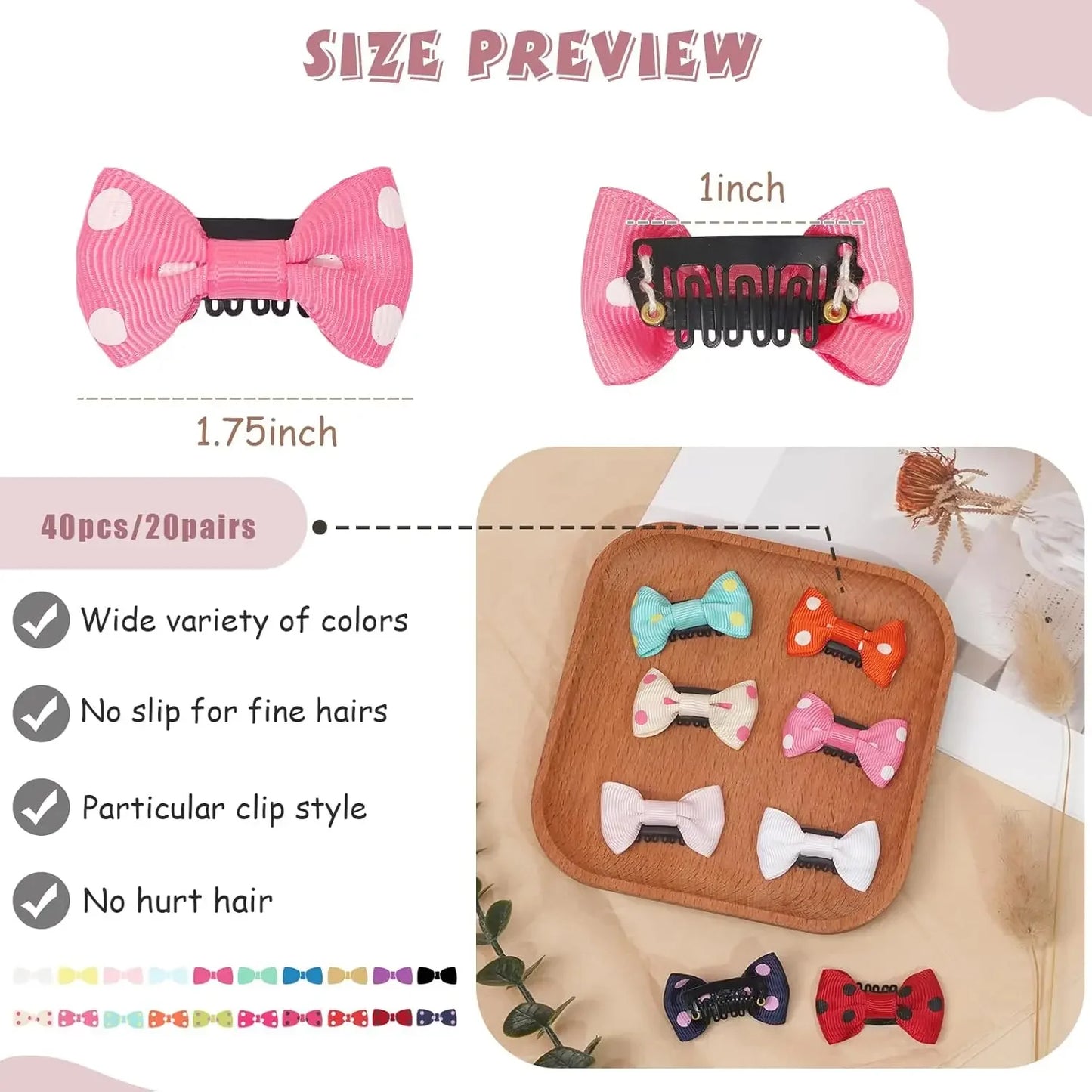 20/40PCS Baby Girls Fine Hair Clips 1.75Inch Grosgrain Ribbon Hair Bows Snap Hair Clips Barrettes Handmade Hair Accessories