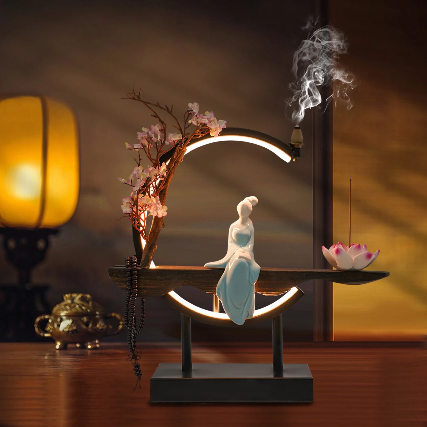 Bymaocar New Chinese Style Zen Meditation Incense Burner Set with Unique Smoke Tabletop Decoration for Living Rooms Tea Rooms