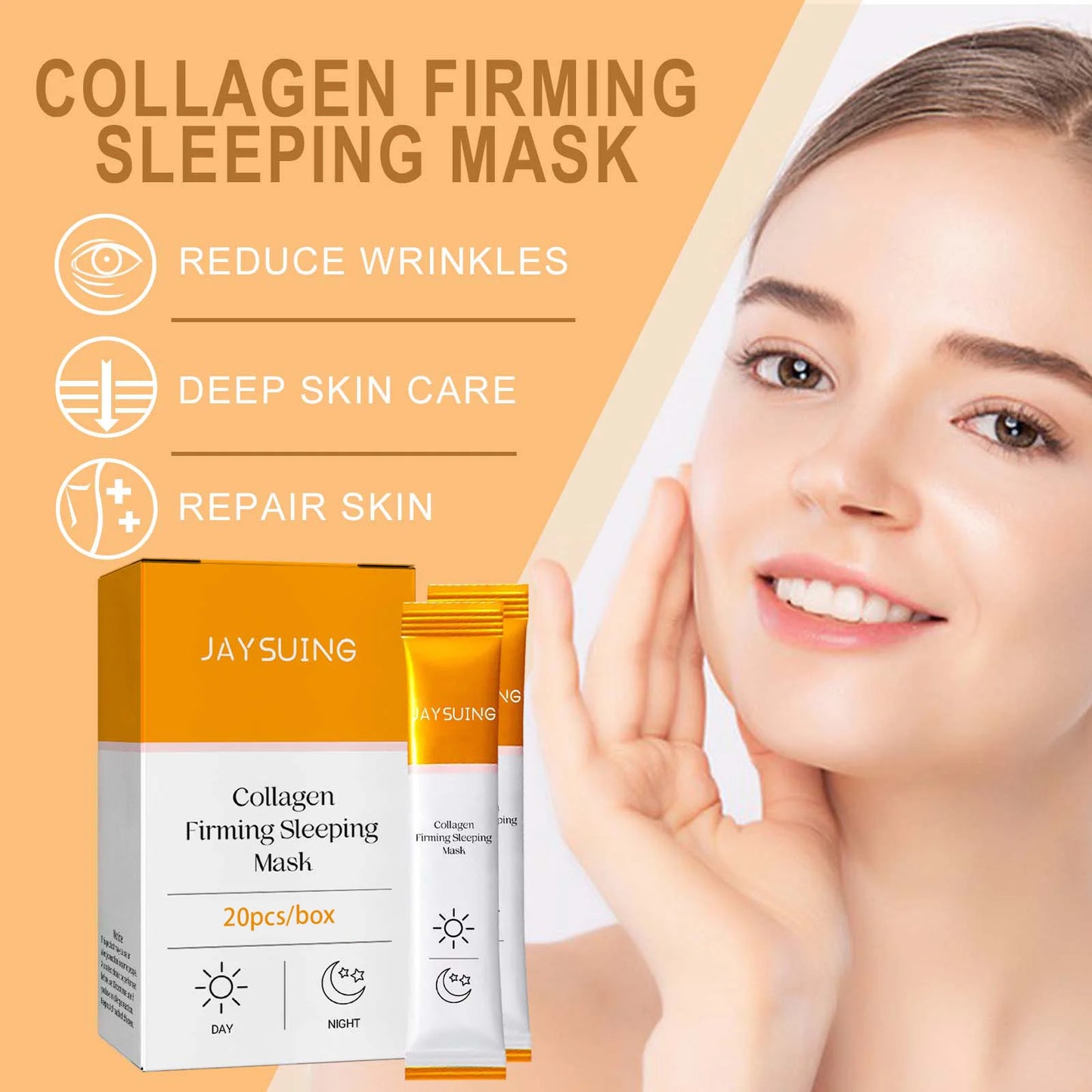 Jaysuing Collagen moisturizing facial mask reduces facial fine lines, tightens skin, moisturizes skin, and sleeps facial mask