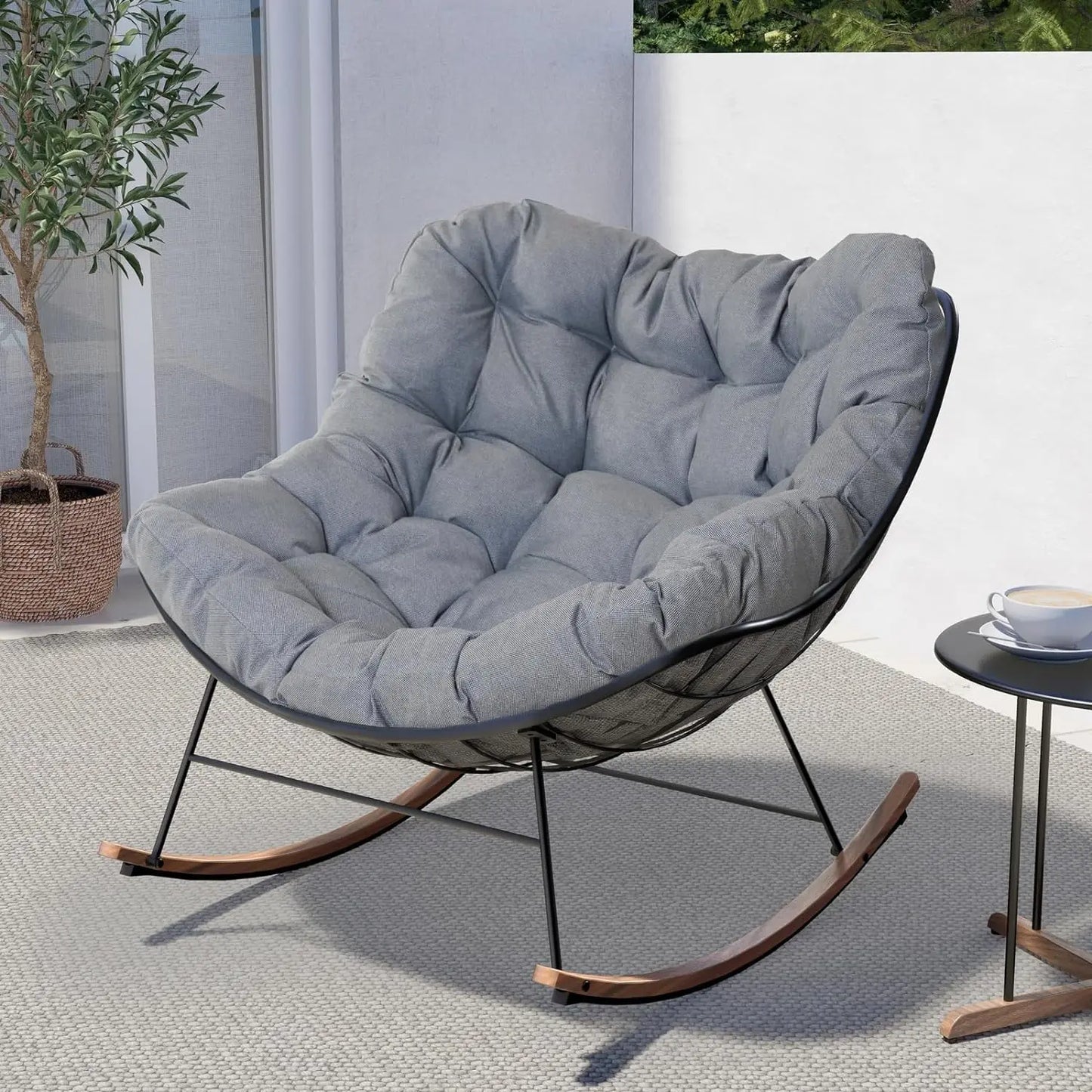 Oversized Papasan Rocking Chair With Cushion For Patio
