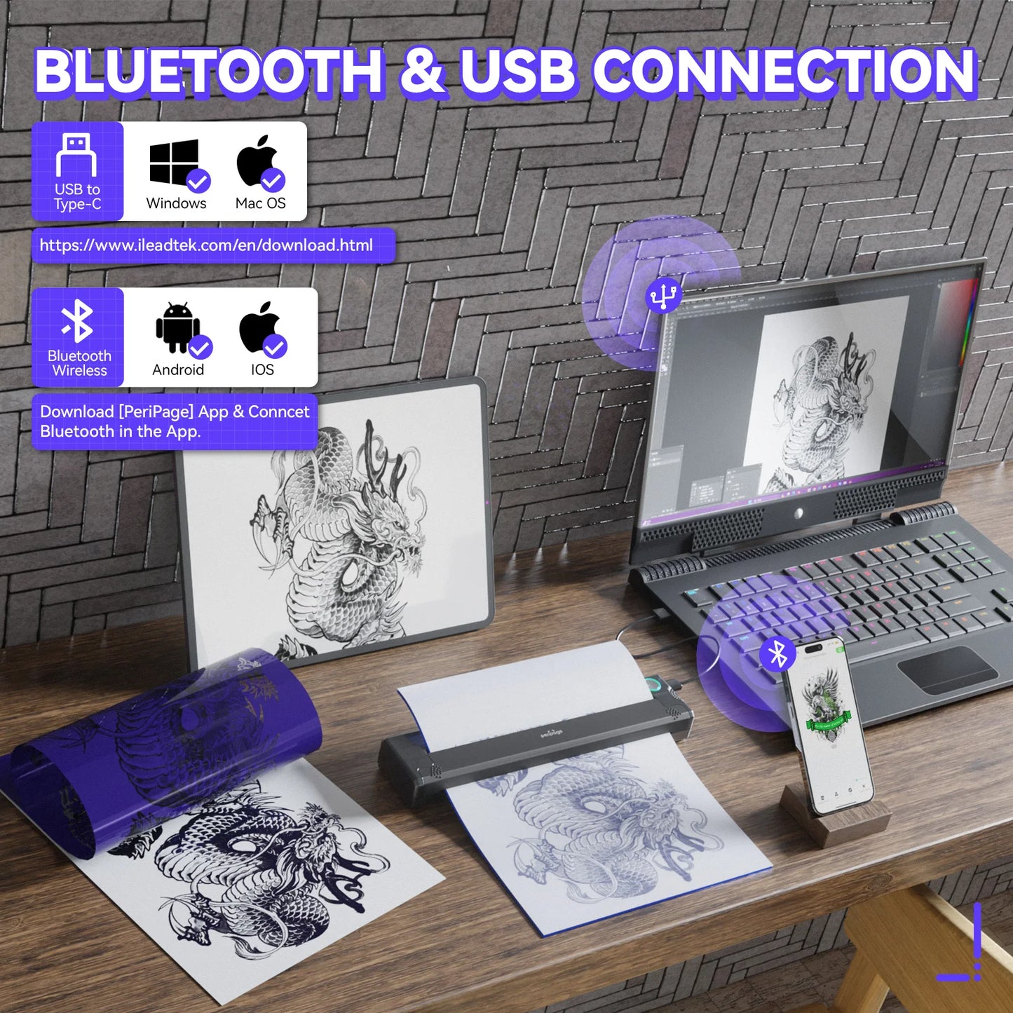 PeriPage P90 Wireless Tattoo Transfer Stencil Printer, Thermal Tattoo Machine with 5pcs Free Transfer Paper