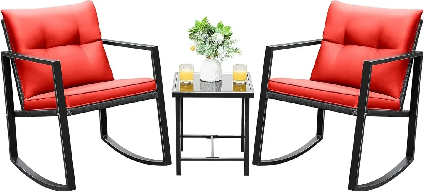 2 Piece Rocking Bistro Set Wicker Patio Outdoor Furniture