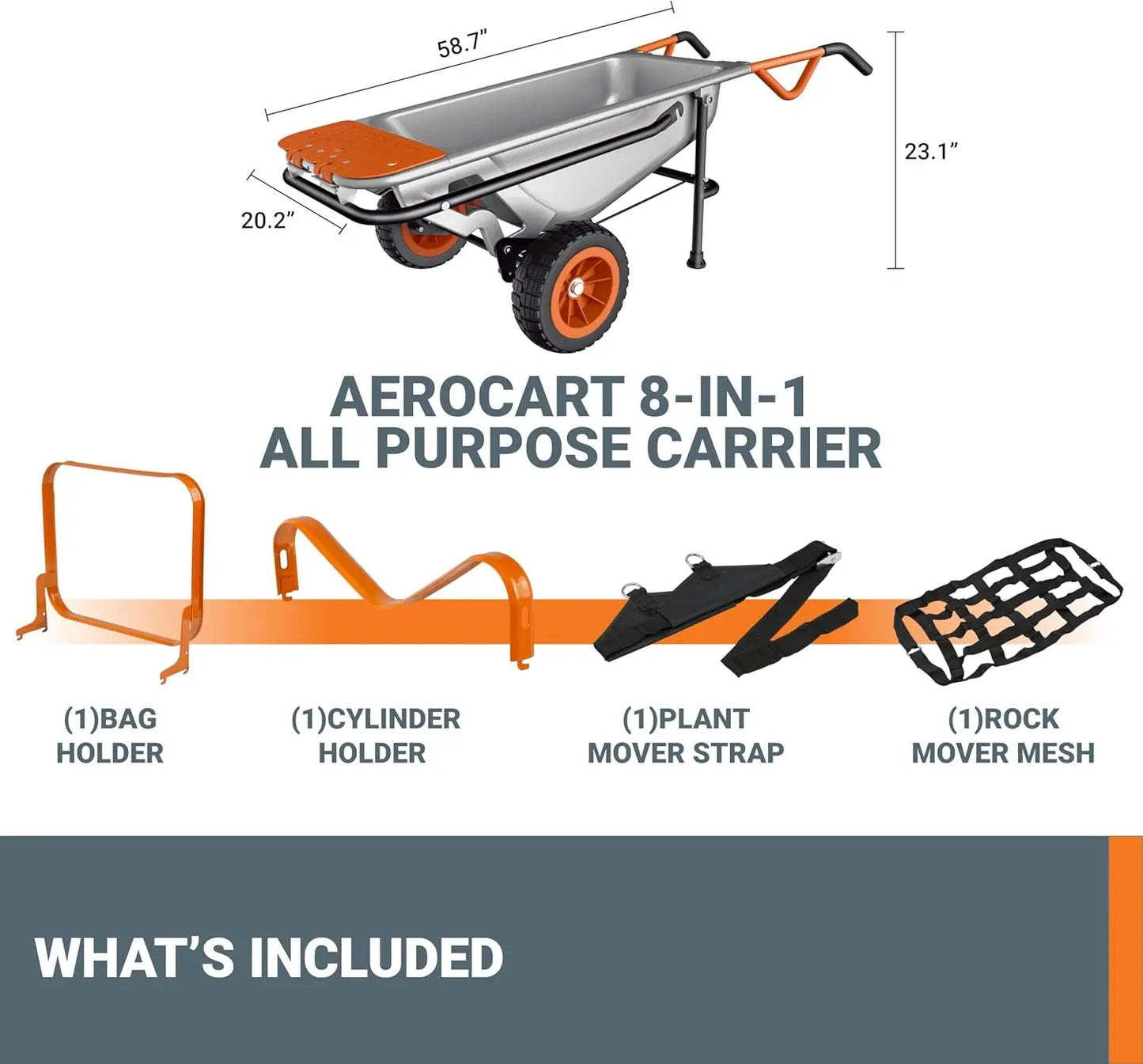 8 In 1 Aerocart Garden Cart Wheelbarrow Heavy Duty Dolly