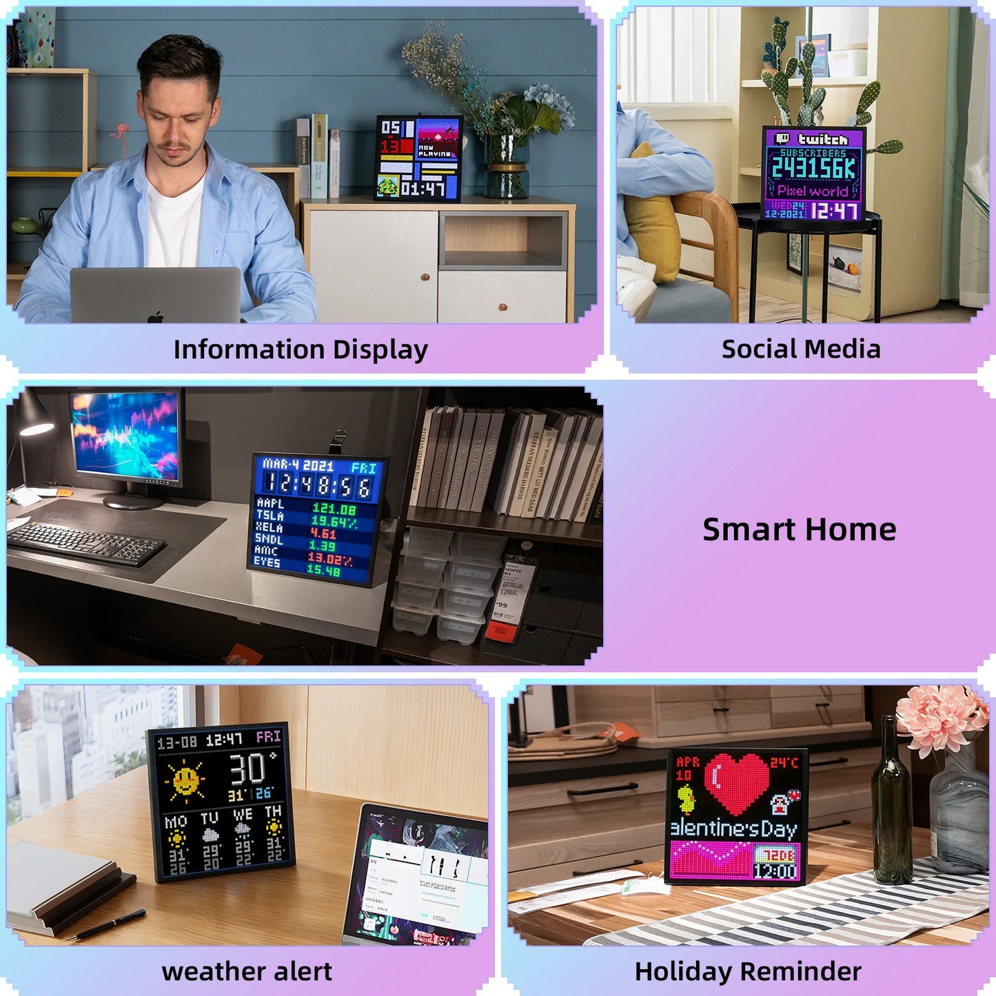 Divoom Pixoo 64 WiFi 64 X 64 LED Panel for Gaming Room Decoration Pixel Art Display WiFi Cloud Digital Frame with APP Control,