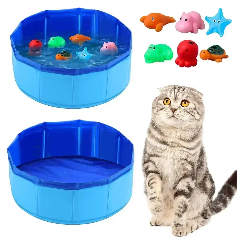 Foldable Cat Pool Toy Play Water Bath Tub for Dogs and Cats Summer Cool Pet Cleaning Basin with Turtle Starfish Octopus Design